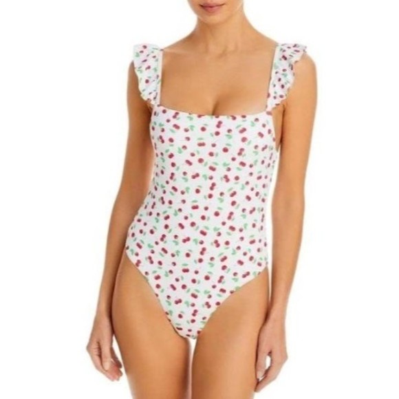 Aqua Swim Women’s Maillot Square Neck Ruffled One-Piece Swimsuit Medium - Picture 1 of 8